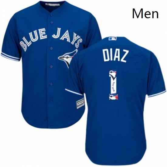 Mens Majestic Toronto Blue Jays 1 Aledmys Diaz Authentic Blue Team Logo Fashion MLB Jersey
